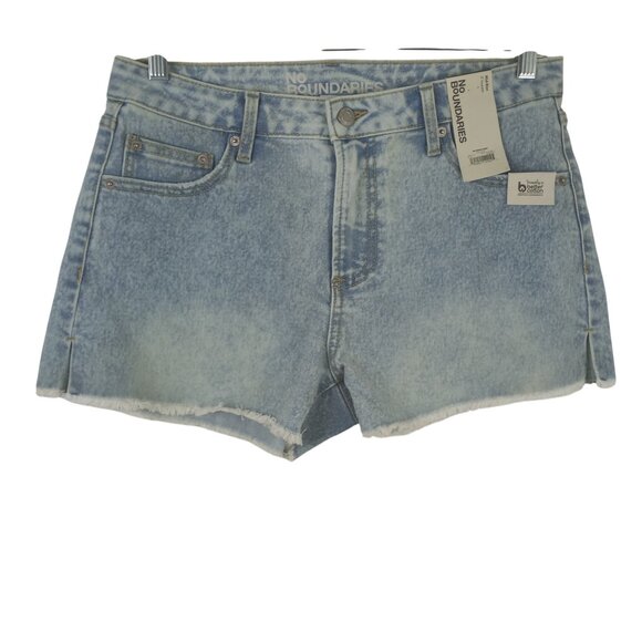 NWT No Boundaries Mid Rise Fringe Hem Denim Shorts Womens 2 Acid Wash Stretch - Picture 1 of 5